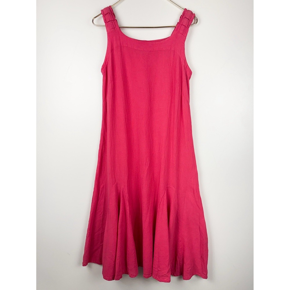 Oh My Gauze Size 1 L Pink Cotton Gauze Midi Dress Flare Hem Tank Strap Beach